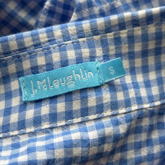 J McLaughlin Women Button Up Shirt Plaid Gingham Cotton Blue White Small H302 - Picture 6 of 8